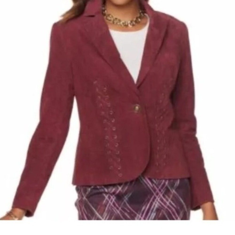 Hal‎ Rubenstein Christy 100% leather suede blazer Burgundy Size 14 NEW feminine